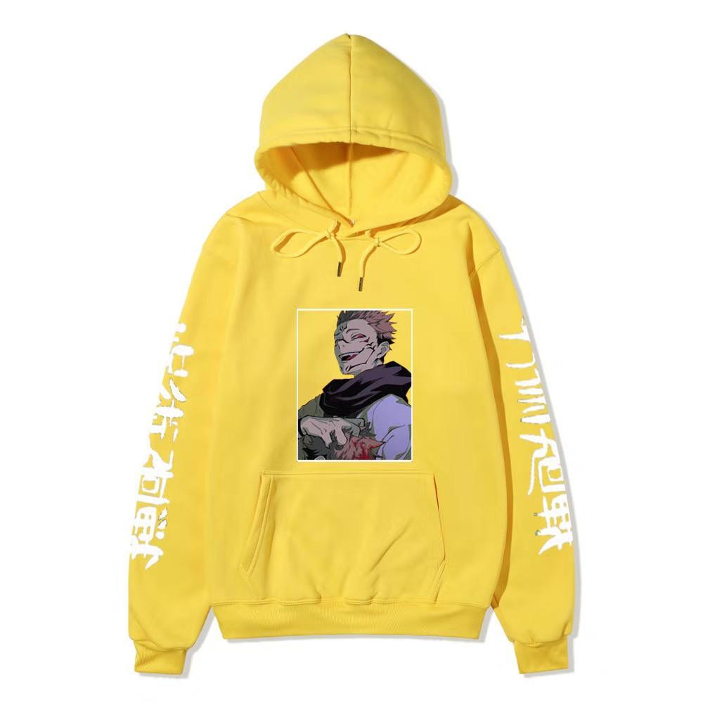 Jujutsu Kaisen Ryomen Sukuna Hoodie Unisex Fleece Sweatshirt Dual Sleeve Vertical Japanese Text Anime Color Character Pullover