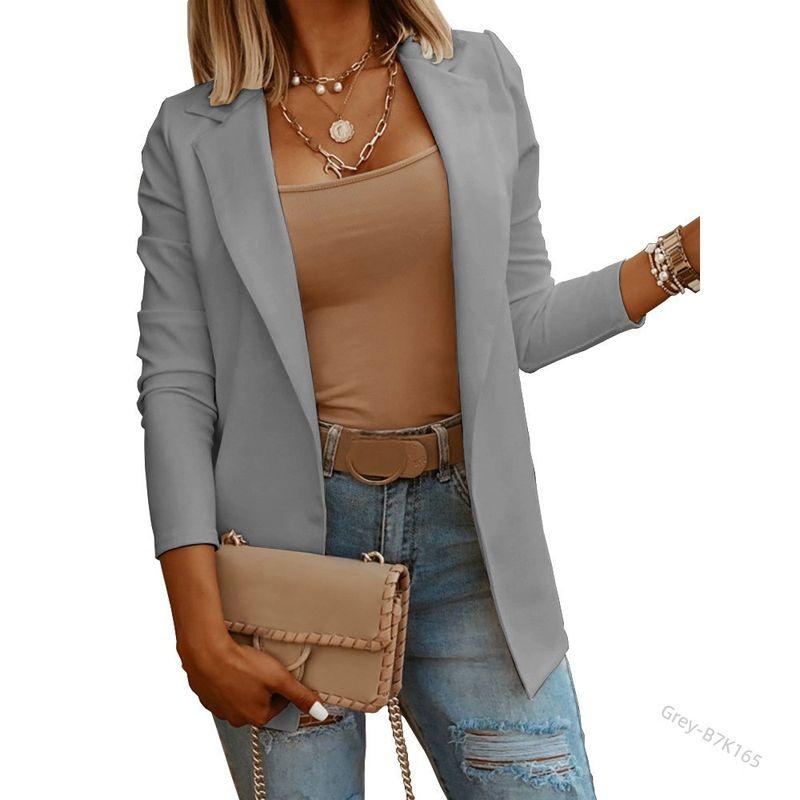 Solid-Colored Long-Sleeve Suit Jacket Leisure Solid Long Sleeve Blazers Women