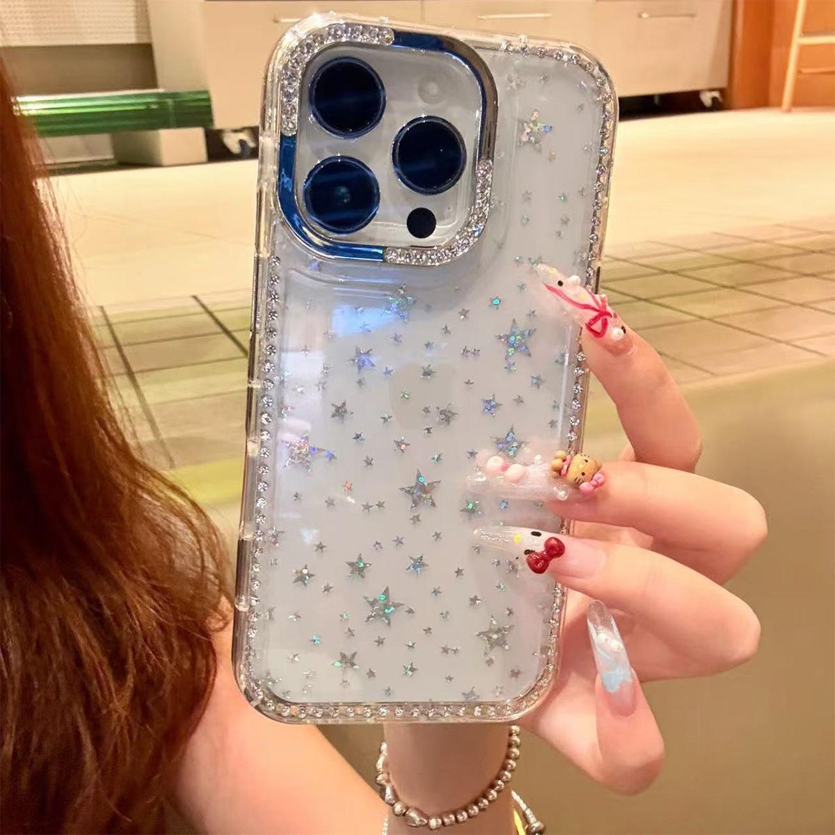 

Laser Star Sparkling Diamond Phone Case for Apple 17PRO Simple Air Goddess Ins Style Inlaid with Rhinestone Phone Case For iPhone 17 Pro Max