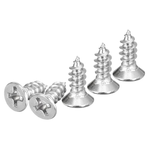 DTGN 100pcs M4x10mm Flat Head Wood Screws, 304 Stainless Steel Cross Head Self-Adhesive Nails - Ideal for Woodworking and Furniture - Silver