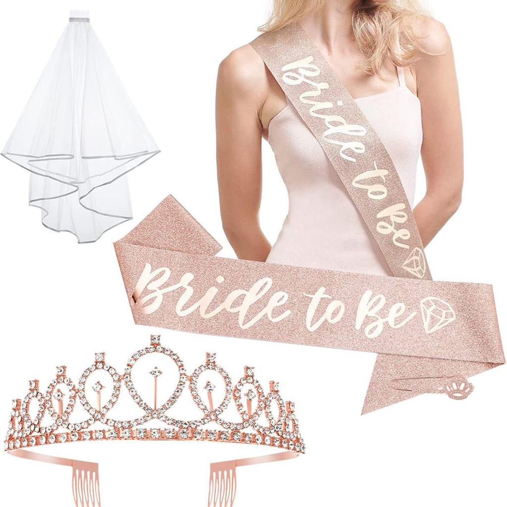 Bridal Crown & Sash Set: 4-Piece Bachelorette Party Kit