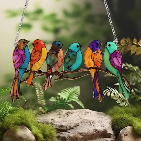 Yousheng Colorful Birds Sun Catcher Acrylic Hanging Ornament Stained Glass Style Suncatcher Bird Lovers Gift for Home Window Decor Garden Porch