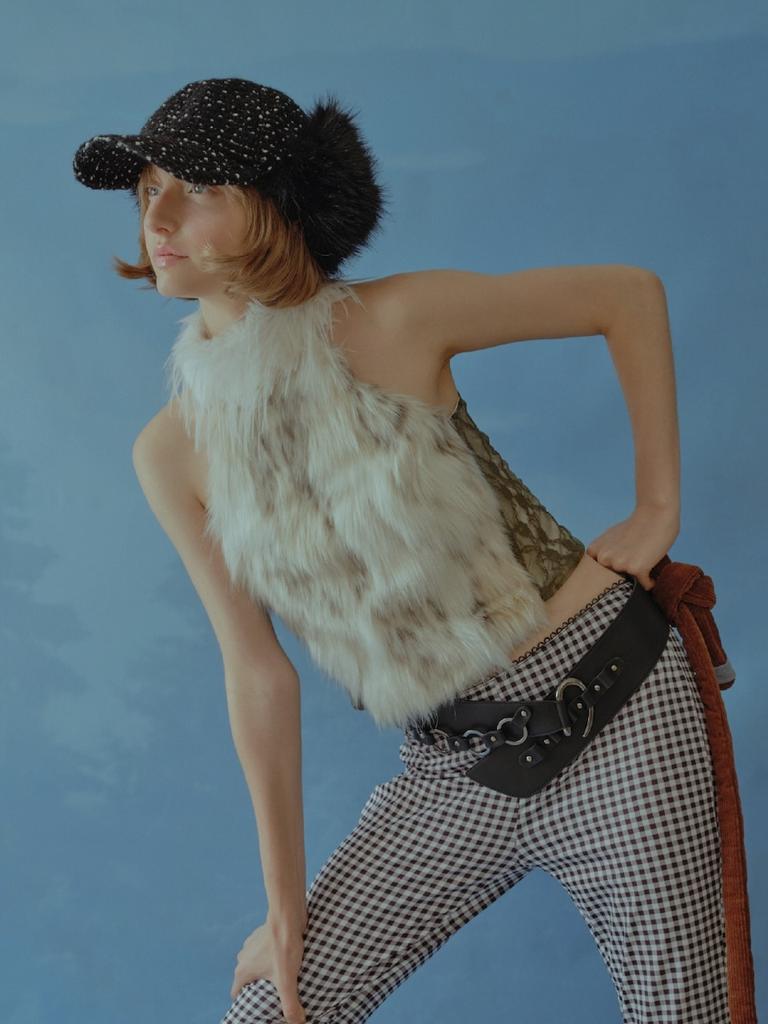 Poejidam Shaggy Earflap Cap In Boucle Dot Black
