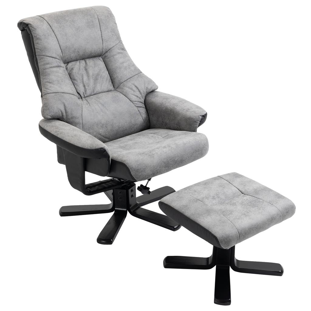 Fabric Recliner Sofa Armchair with Footstool Swivel Sofa Grey