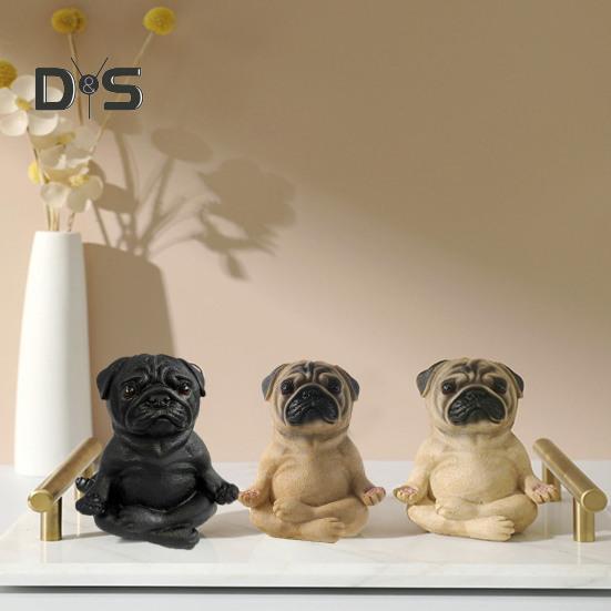 Meditating Dog Figurine Resin French Bulldog Statue Yoga Puppy Animal Sculpture Home Office Desktop Garden Decoration Ornament Festival Gift