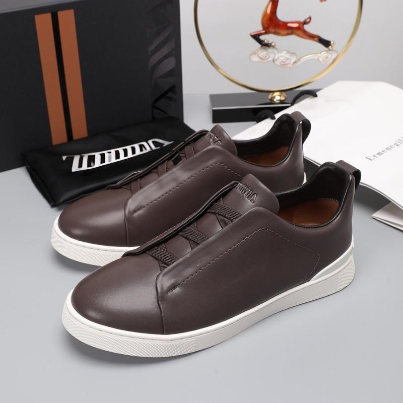 Mens Genuine Leather Slip-On Casual Sneakers With Elastic Band Comfortable Breathable Low-Top Flat Shoes