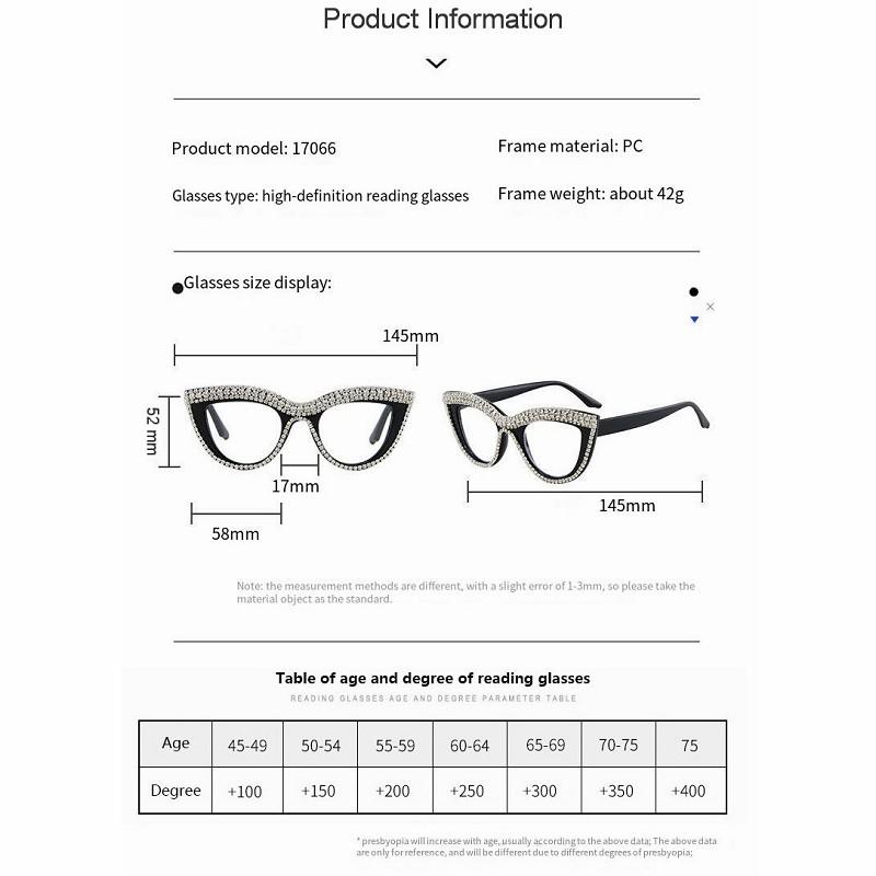 2025 New Cat Eye Reading Glasses Women Fashion Sparkling Prescription Presbyopic Optical Eyeglasses Eyewear For Vision +1.0~+4.0