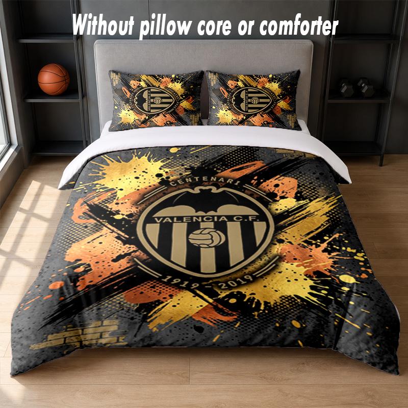 Valencia FC Design Bed Bedding Set 1 Duvet Cover + 2 Pillowcases Soft Breathable Household Bed Linens
