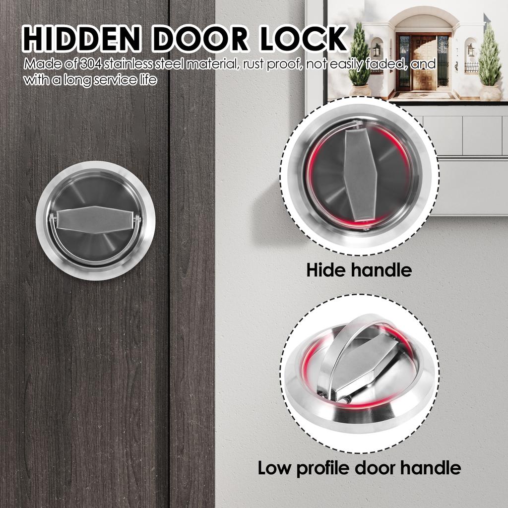 New Recessed Door Lock 304 Stainless Steel Hidden Recessed Cup Door Handle Keyless Recessed Door Pull for Bathroom Bedroom