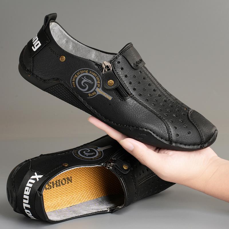 

Fashion Spring and summer new leather comfortable soft soled men s shoes, flat bottomed running sports and leisure loafers 48