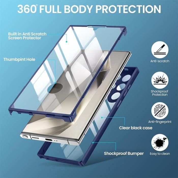Coque de protection - BOOLING - Samsung Galaxy S24 Ultra - 360 Intégrale - Anti-Rayures - Bleu Marine