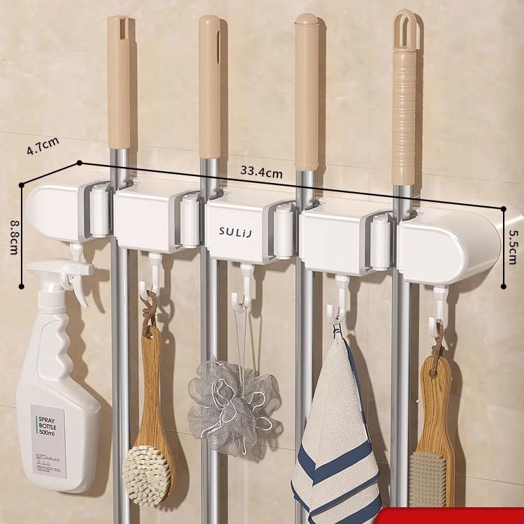 1pc, Hook, Wall Mounted Mop Holder, Non Perforated Hook, Balcony, Bathroom, and Toilet Buckle Fixed Broom Storage Rack.