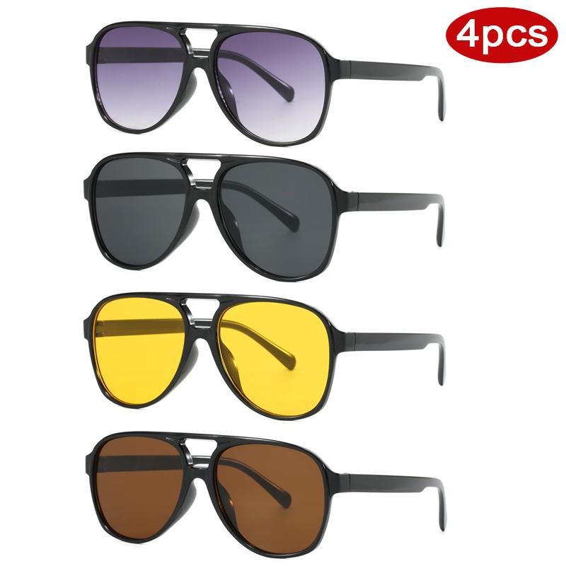 Protective Glasses 4pcs Trend Oversized Square Frame Women Sunglasses Colorful Lens Sun Glasses Outdoor Casual Eyewear UV400