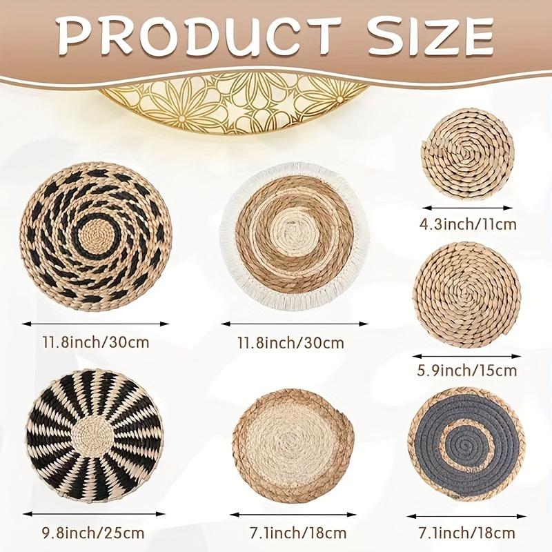 7pcs Bohemian Style Wall Basket Decoration Hanging Handcrafted Woven Sea Grass Basket Wall Decoration Round Bohemian Basket Wall