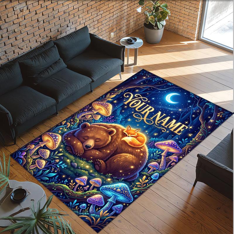 Forest Theme Crystal Velvet Floor Rug Personalized Custom Name Text Warm Carpet Home Decoration