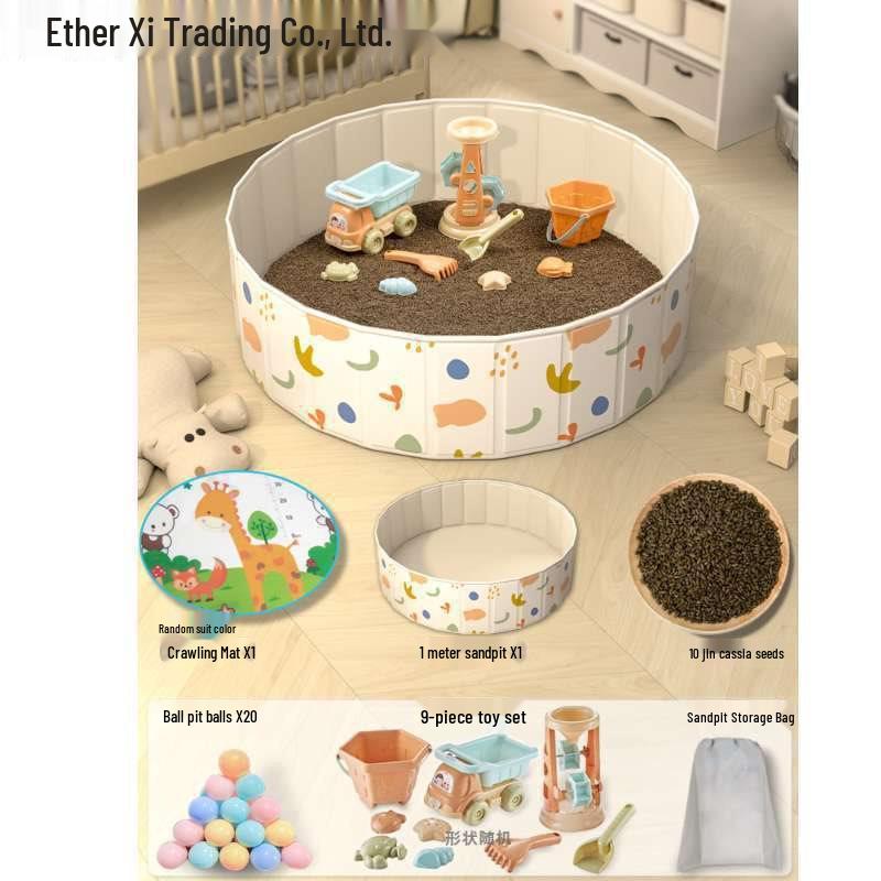 Conjunto Infantil de Arenero y Piscina de Bolas Oceánicas con Valla y Semillas de Casia Juguetes de Arena para Interior
