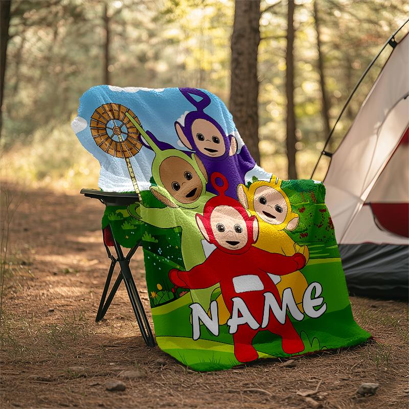 Customizable Teletubbies Throw Blanket – Personalized Name, All-Season Cozy Snug Blanket, Machine Washable, Personalized Blanket
