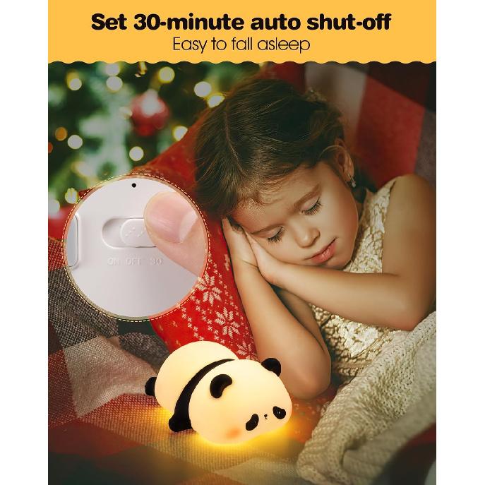 Recolte Panda Night Light for Kids - 3-Level Dimmable, Rechargeable LED Silicone Lamp | Squishy Nursery Light with Timer | Safe Night Light for Baby
