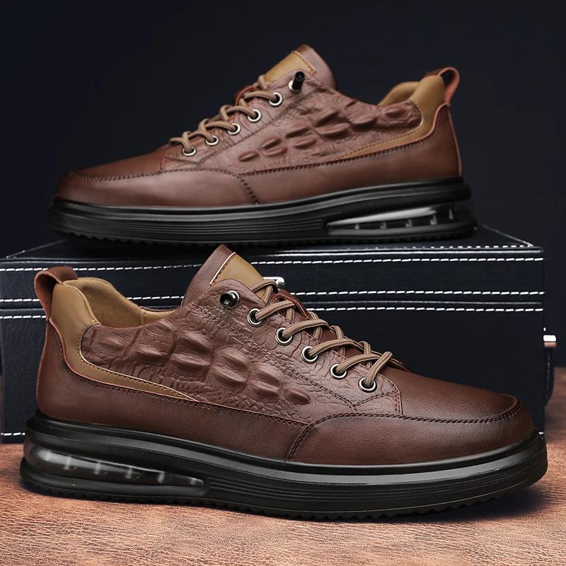 Fashion Men's Leather Casual Shoes Luxury Designer Non Slip Walking Shoes High End Breathable Outdoor Loafers Business Driving Sneakers