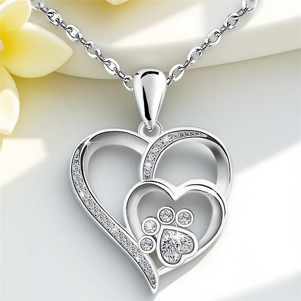 Female Crystal White Zircon Stone Heart Pendant Necklace Vintage Silver Color Wedding Jewelry For Women