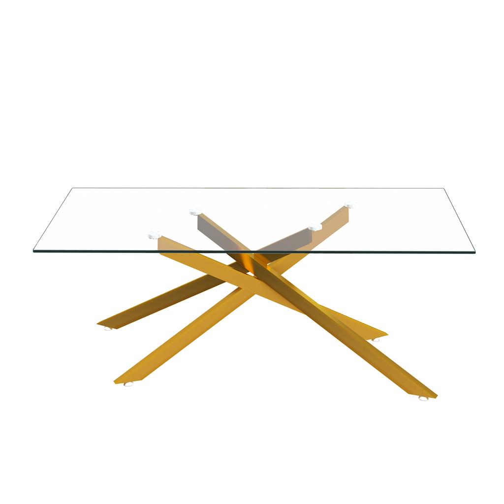 Mesa de Centro com Tampo de Vidro Temperado, Estrutura de Metal Dourada, Design Retangular de Luxo, Sala de Estar-A46/L120/P60 cm