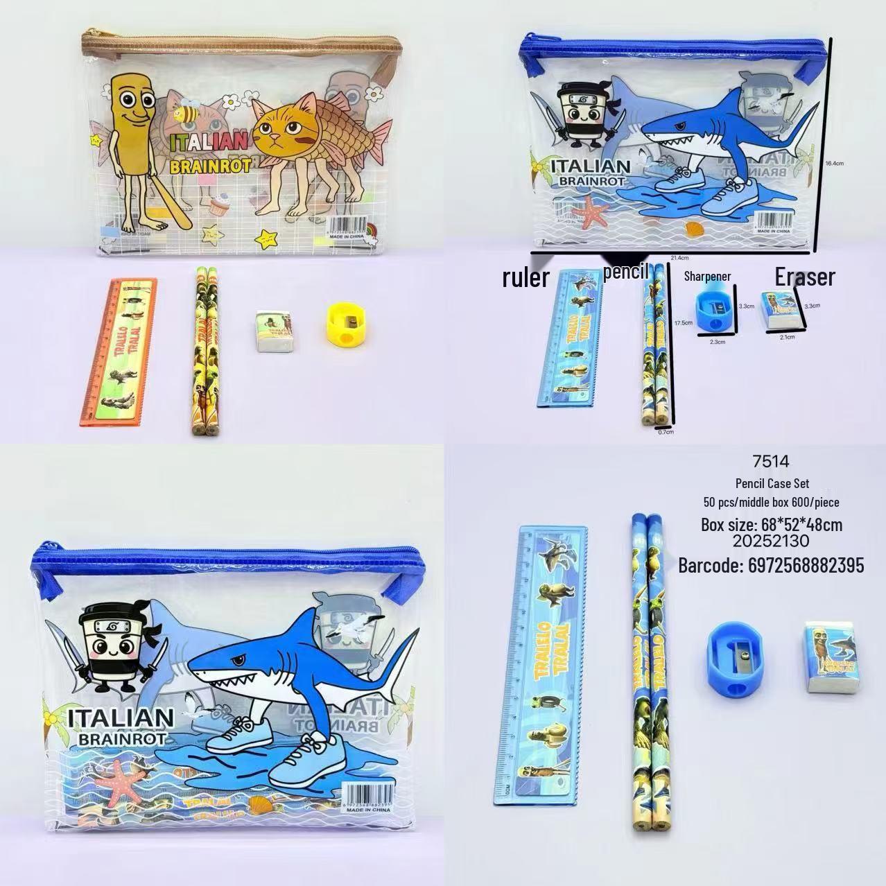 5-Piece Creative Cartoon Stationery Set: Transparent Pencil Case, Student Gift Prize Shanhai Jing Blue