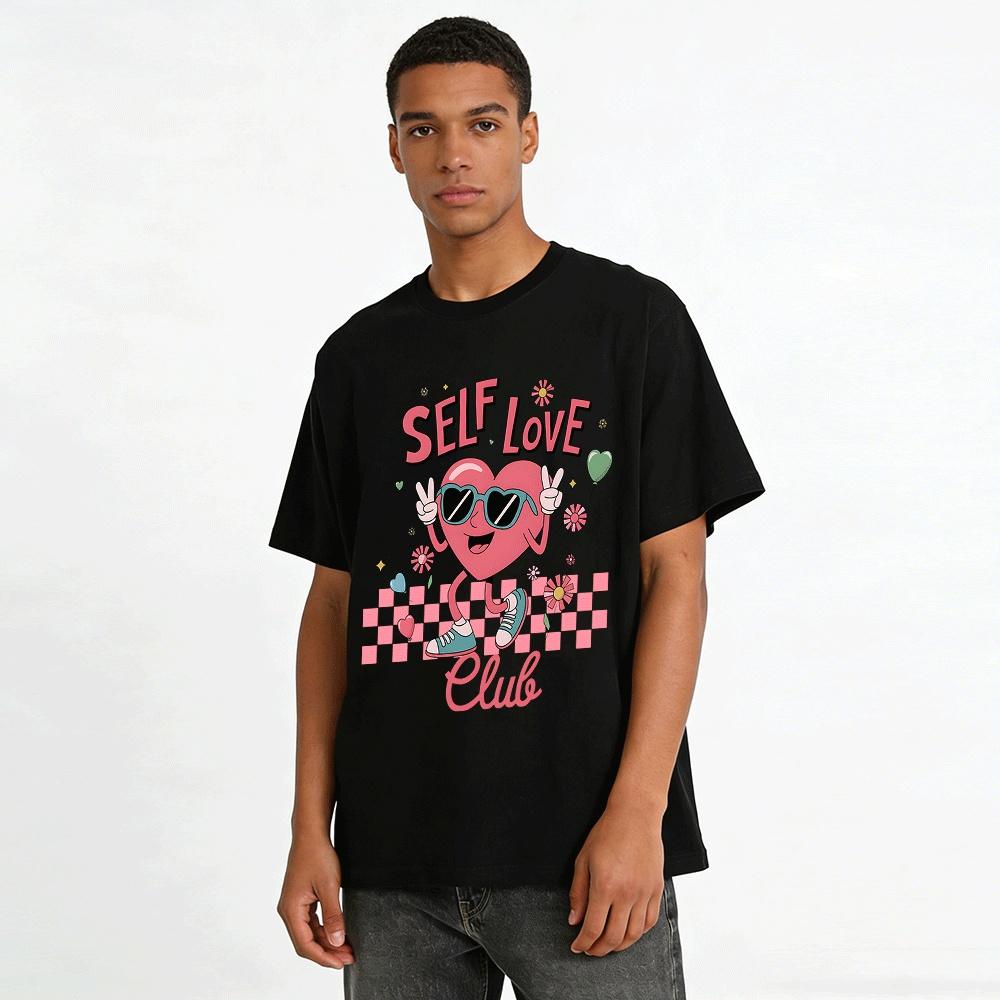 Retro Heart Self Love Club Graphic Casual T-Shirt Pure Cotton T-shirt