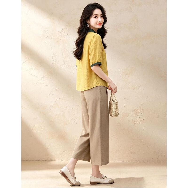 D.F.DEAR Women's New Chinese Style Embroidered Shirt & Capri Set