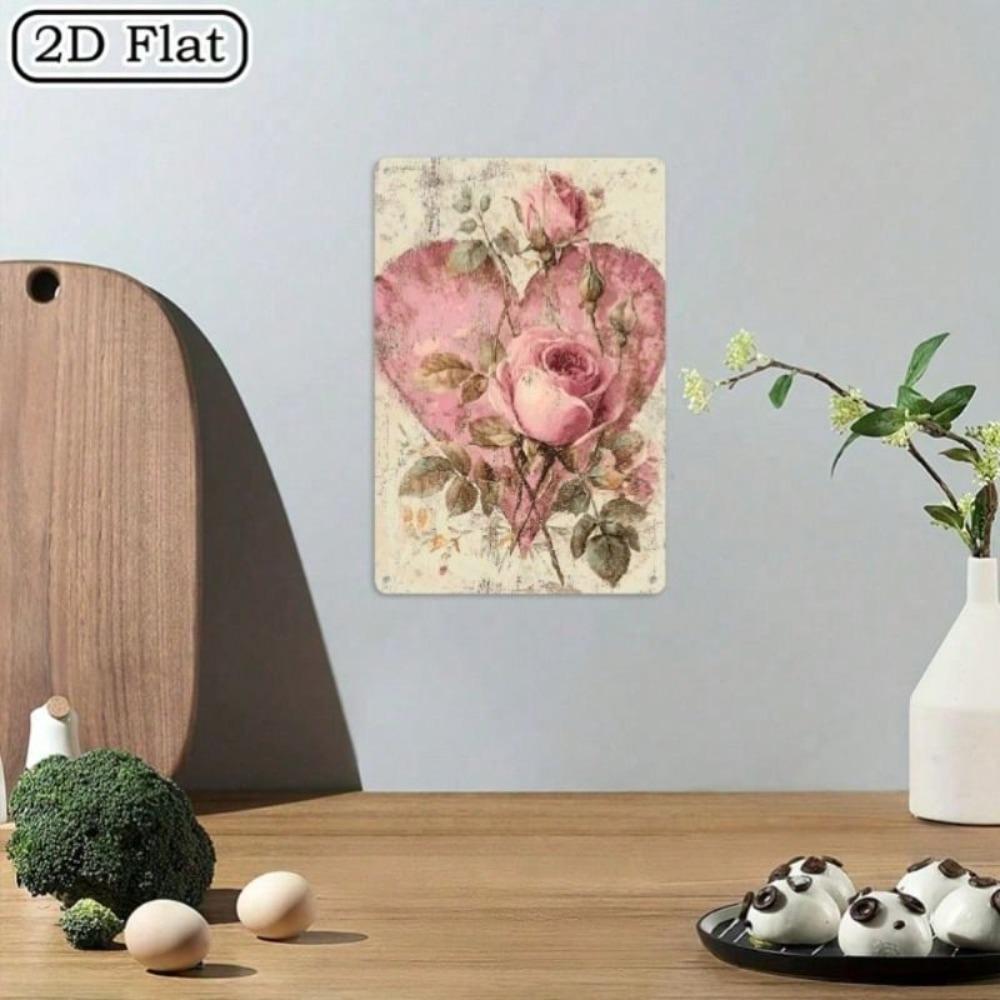 Vintage Rose Metal Poster Heart Wall Art Gift