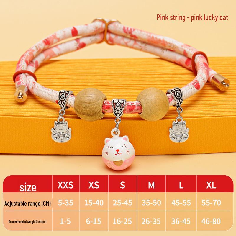 Camphor Wood Cat Collar with Bell and Longevity Lock - Pet Necklace Accessories