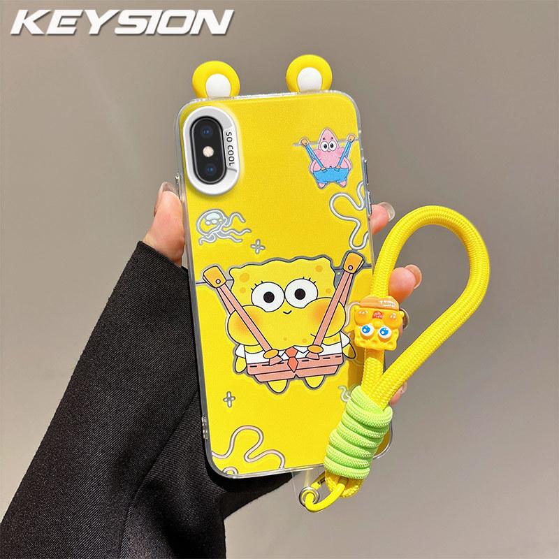 KEYSION Cute Ear Cartoon Case for iPhone XS Max X XS with Lanyard Soft Silicone+PC Shockproof Phone Back Cover for iPhone XR