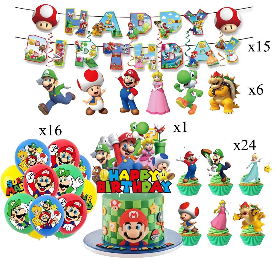 Super Mario Birthday Party SuppliesSet-Theme Inclusive Balloons Cake Topper BannerTableware Paper Plates & Napkins for Christmas