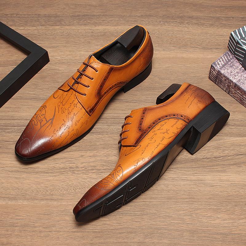 Fashion Italian Style Hand Painted Letter Men Shoes Genuine Cow Leather High Quality Formal Dress Shoes Loafers Business Wedding Shoes