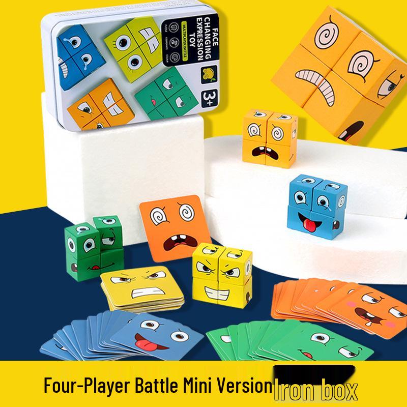 Face-Changing Rubik's Cube Blocks: Educational Wooden Game for Kids, Parent-Child Interaction, Kindergarten & Tabletop Fun.
