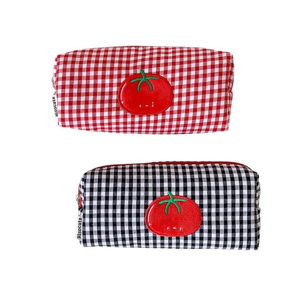 Tomato Gingham Makeup Bag Canvas Cosmetic Bag Cartoon Pencil Case  Students