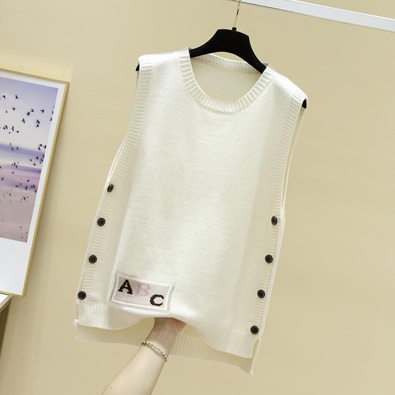 

Женский свободный вязаный жилет, жилет, весенне-осенний вязаный свитер, верхняя одежда, хеджирующий жилет, свободный свитер XXL белый