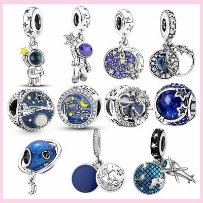 Nuovo argento sterling 925 Astronauta Luna Galassia Charms Perline per originale ciondolo braccialetto gioielli moda per le donne regalo