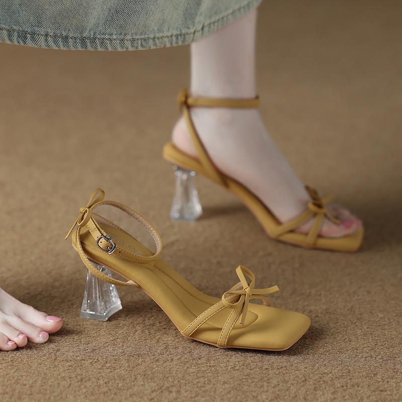 322-3 Sheepskin Version with Sandals Women's Shoes 2025 Summer New Silver Crystal Shoes High Heels