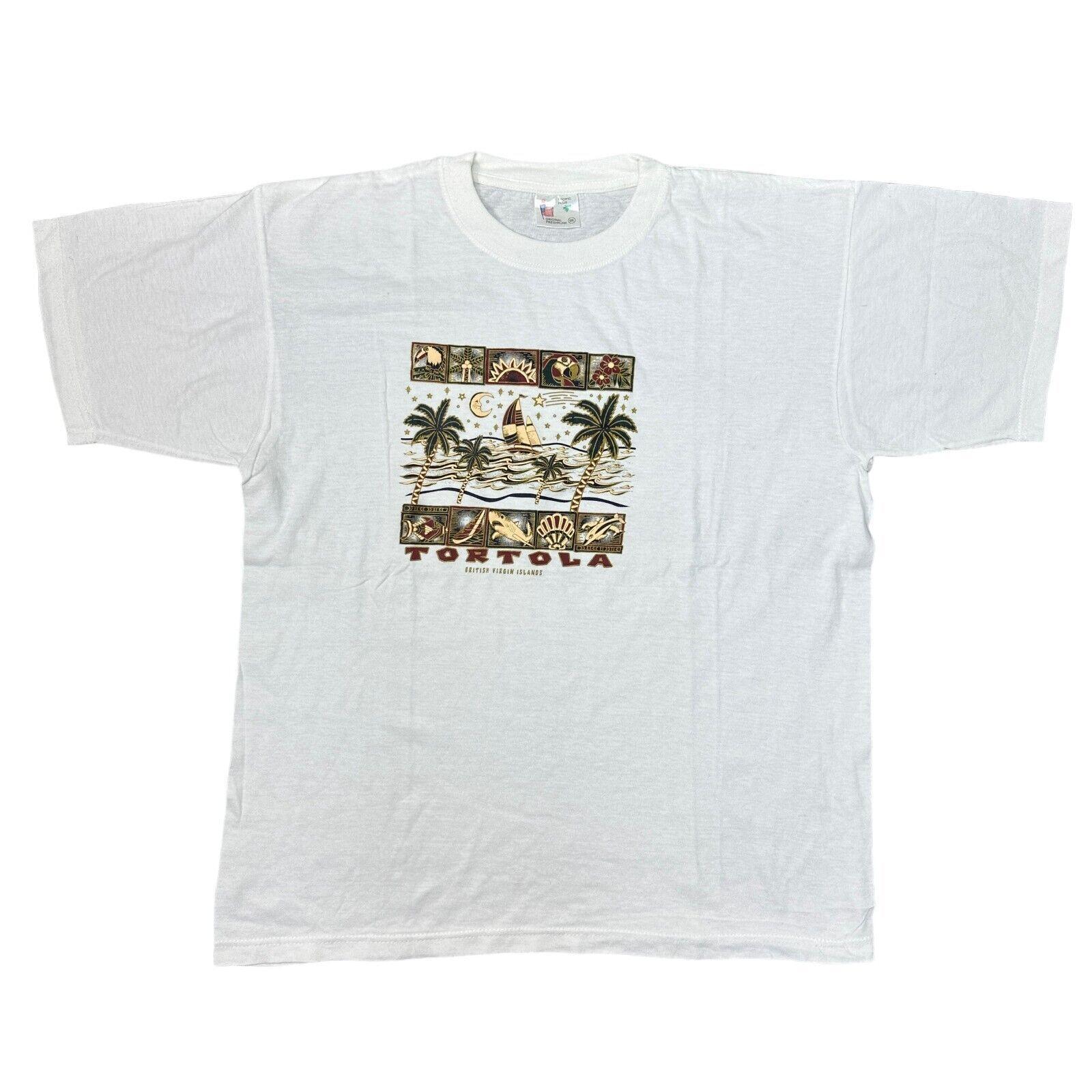

Vintage Tortola T-Shirt Mens Womens Tees Top USA 90s Graphic Print White Mens S