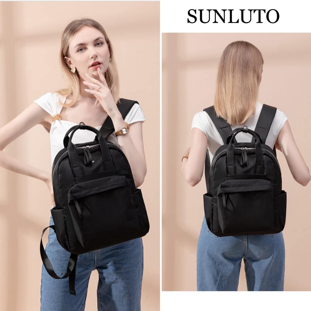 Large 14 Inch PC Waterproof School Oxford Black [SUNLUTO] Women's Backpack, Cute, Stylish, 3-Way Handbag, Capacity, Storage, Backpack, Lightweight,