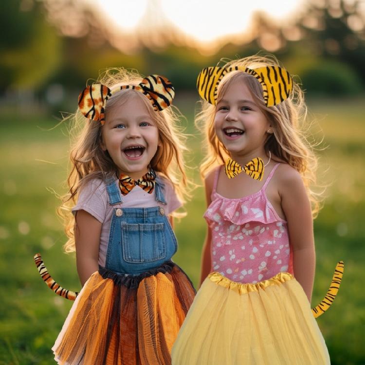 Halloween Tygers Costume for Kids Animal Costumes Tygers Ears Tail Bowtie Gloves Nose Skirt for Halloween Cosplay Party