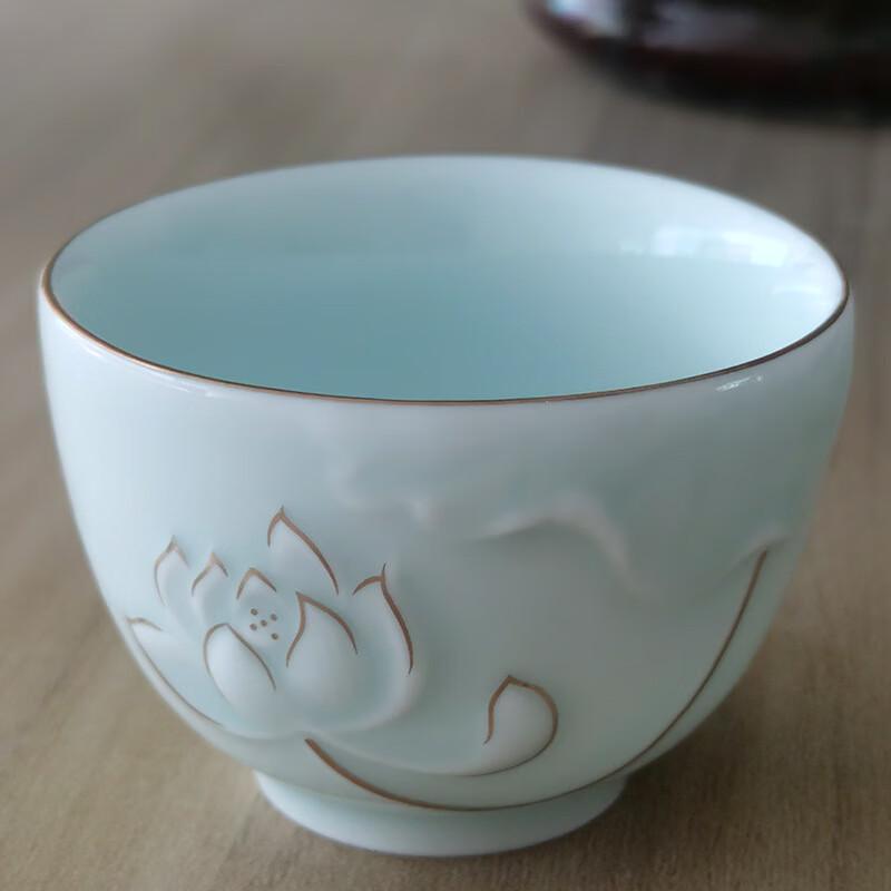 Shangqi Handmade Celadon Lotus Tea Tasting Cup Set of 3