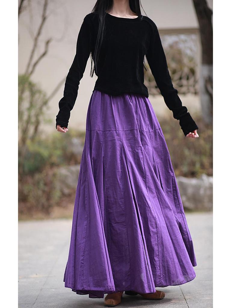Spring/Summer Cotton Double-Layer Fishtail Midi Skirt - Cool Lotus Step Design, Available In 4 Colors