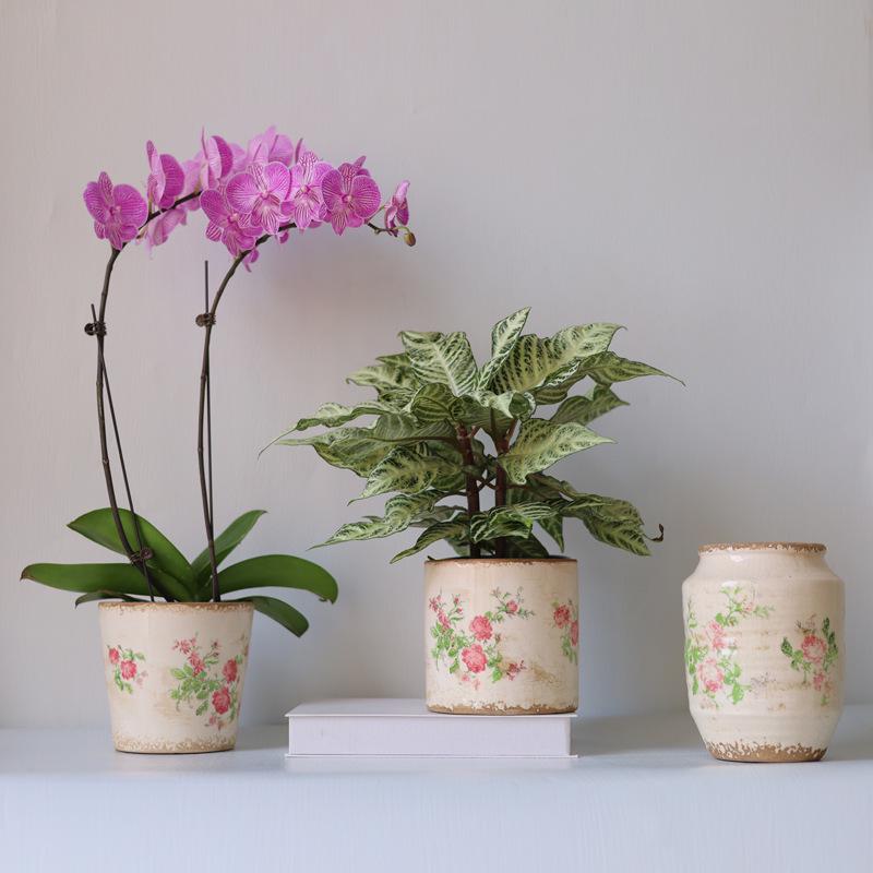 Retro Blue & White Distressed Ceramic Succulent Pot – Simple Decorative Vase for Green Plants & Flowers
