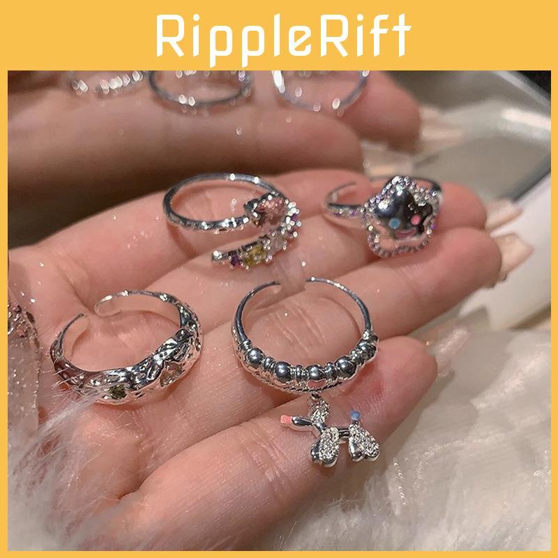 Stylish Geometric Dopamine Ring With Heart And Star Design For Women Adjustable Copper Fashion Jewelry