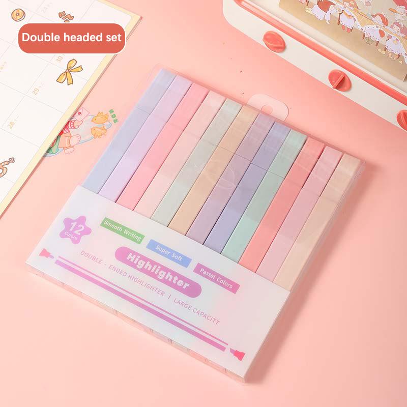 Fluorescent Highlighter Pens Double Headed Pastel Highlighters Stationary Supplies Kawaii Colored Markers Pens