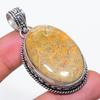 Natural Fossil Coral Gemstone 925 Sterling Silver Jewelry Pendant 2.17" AP-14134