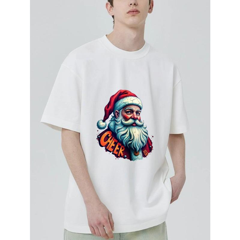 Christmas T Shirt Black Santa Claus Cheer Print Holiday Party Wear