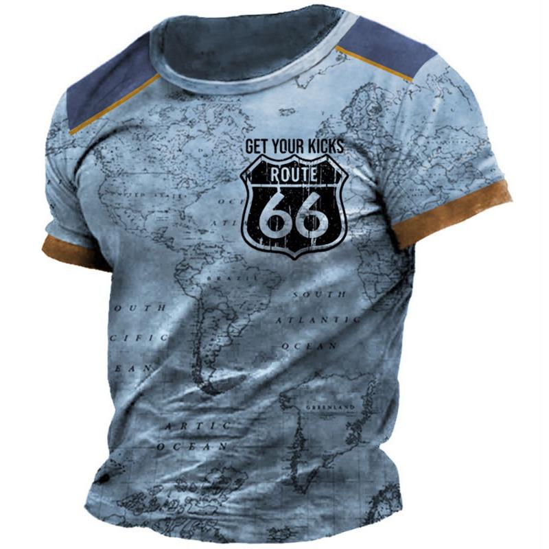 Letní Pánské Tričko Vintage Potisk 3D Americká Route 66 Tričko Krátký Rukáv Tričko Topy Nadměrné Tričko Volné Pánské Oblečení