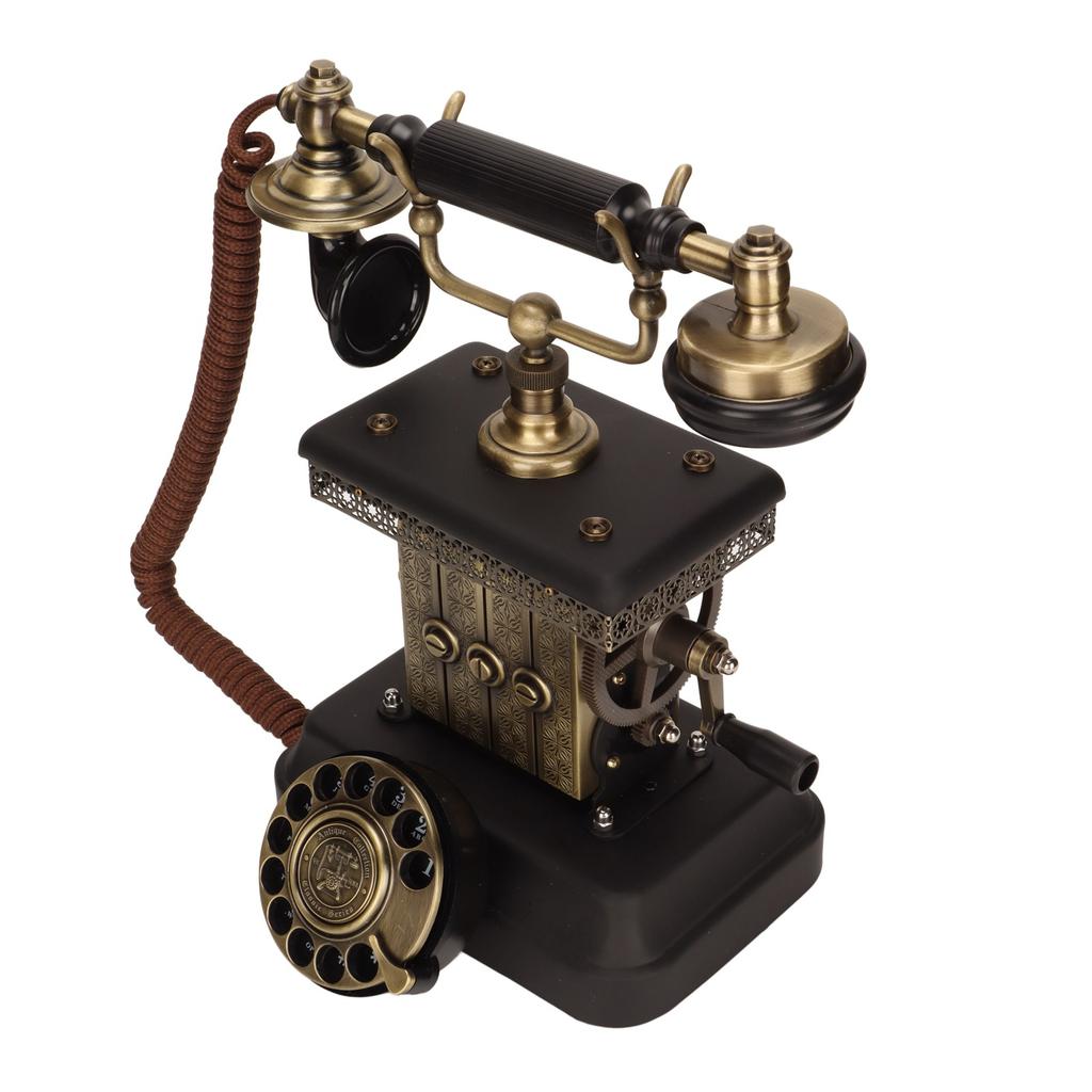 Antique Corded Telephone Rotating Dialing Decorative Vintage Phone Landline with Redialing Key for Living Room Bedroom